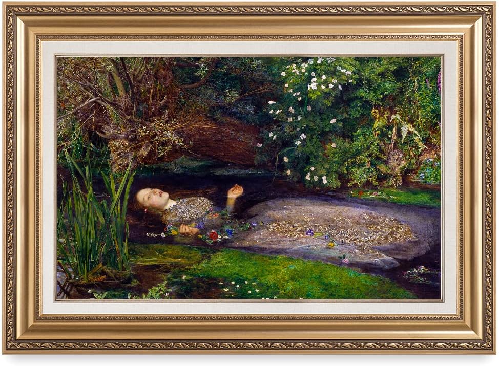 DECORARTS - Ophelia by John Everett Millai. World Famous Painting Reproduction. Giclee Prints in Classic Golden Frame Ready to Hang