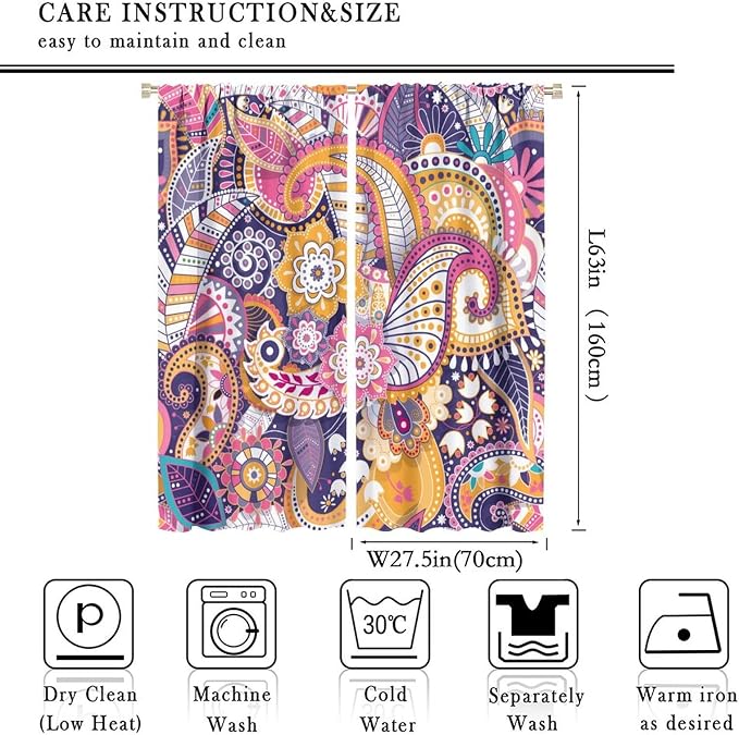 Boho Curtains, Abstract Pelis Boho Brown Vintage Floral Ethnic Tribal Blossom Print, Blackout Curtains for Bedroom Living Room55X63 Inch