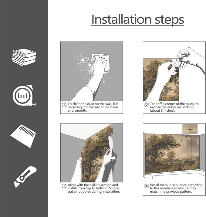 YQWDMX - Beige Forest Peel and Stick Wallpaper Jungle Self-Adhesive Mural for Living Room ZY12 L
