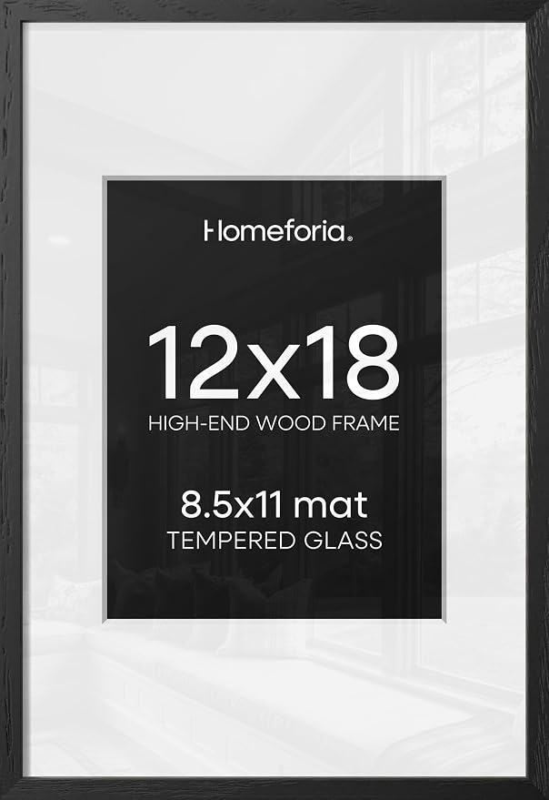 Homeforia 12x18 Frame Black Wood, High End Oak 12x18 Picture Frames with Mat 8.5x11 Photo, 12 x 18 Wooden Poster Frame Matted to 8.5 x 11 Print, 18x12 Hanging Frame, Tempered Glass, Wall Kit, Set of 3