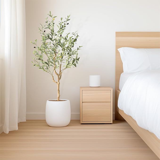 Nafresh Tall Faux Olive Tree，4Ft(48in) Realistic Texture Potted Silk Artificial Olive Tree， Fake Olive Trees Indoor Outdoor for Home Office Living Room Bedroom Foyer Porch Decor.