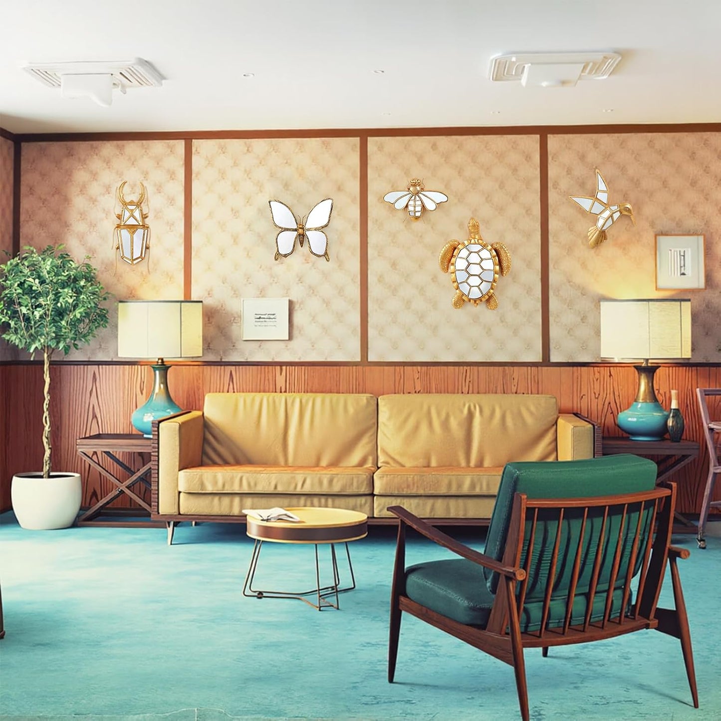 Decorative Bug Insects Animals Beetle Mirrors - Gold Resin Butterfly Glass Wall Decor, Perfect for Victorian and European Themed Homes