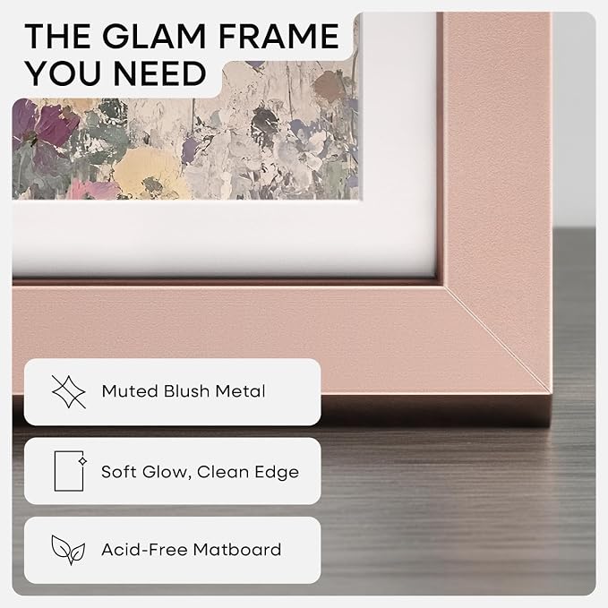 Homeforia 20x28 Frame Rose Gold, High End Metal 20x28 Poster Frames with Mat 14x22 inch Photo, 20 x 28 Rose Gold Picture Frame Matted to 14 by 22 Print, 28x20 Frame, Tempered Glass, Wall Kit, Set of 1