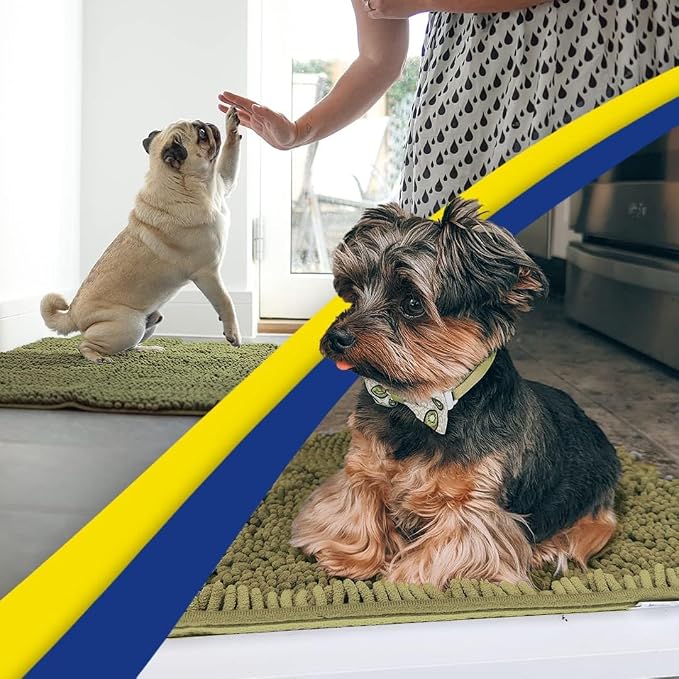 Muddy Mat® | Super Water Absorbent Door Mat Indoor, Microfiber Quick Dry Chenille Entryway Rug, Slip Resistant Front Door Mat, Indoor Mats for Entryway, Machine Washable Pet Rug, Sage 36" x 120"
