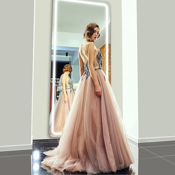 Antok LED Full Length Mirror with Light, 71"x28" Lighted Full Body Mirror with Stand, Dimmable & 3 Color Lighting Standing/Leaning/Wall Mounted Vanity Mirror for Bedroom Cloakroom Livingroom(Rect)
