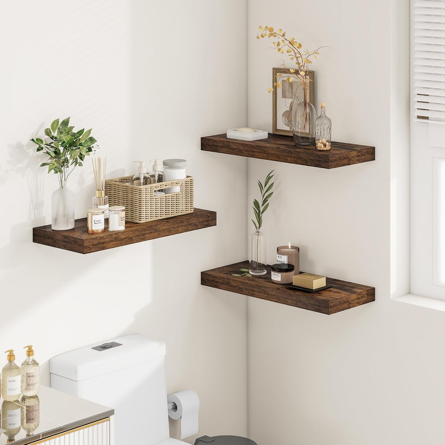 12" Deep Floating Shelves for Wall 24 Inches Long, Heavy Duty Wall Shelves for Bedroom Bathroom Kitchen Laundry Room, Farmhouse Rustic Shelves for Home Decor, 24" X 12" X 2" Set Of 2, Rustic Brown