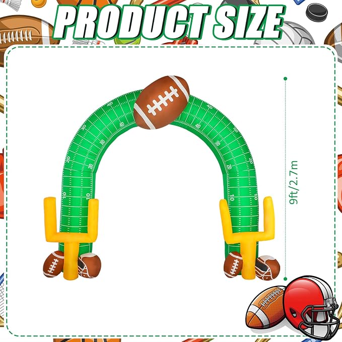 Shappy 9ft Giant Football Inflatable Arch Goal Post Inflatable Outdoor Yard Decorations with Helmet and LED Lights Football Birthday Party Decor for Game Day Tailgate Fans Sports Party Supplies