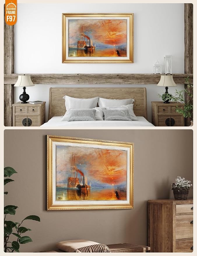 DECORARTS - The Fighting Temeraire by William Turner. World Famous Painting Reproduction. Giclee Prints in Classic Golden Frame Ready to Hang