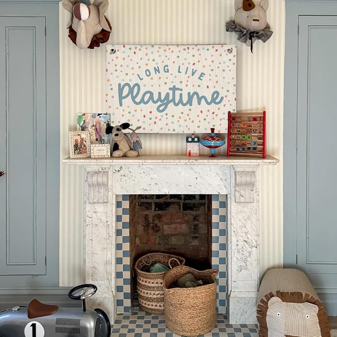 Playroom Decor, Kids Wall Art Hanging Linen Banner, Blue Striped Wall Flag for Playing Room Nursery Playroom Decor, 20x30 Inch