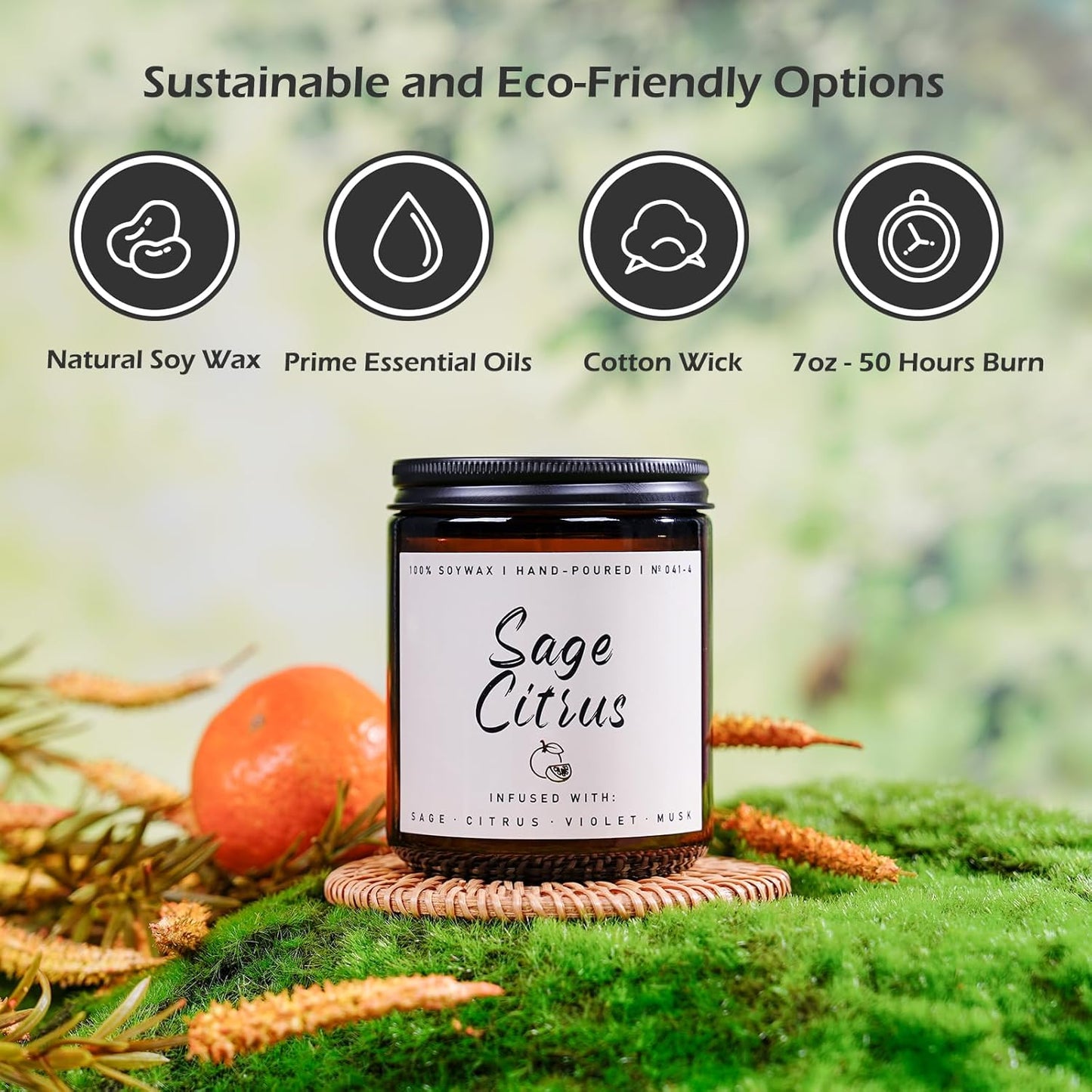 Auelife Scented Candle for Home | Sage Citrus Candle | Aromatherapy Candles - Soy Candles for Home Scented, Gifts for Women Men, Citrus Fragrance -7oz, Single Wick Made with Soy Wax