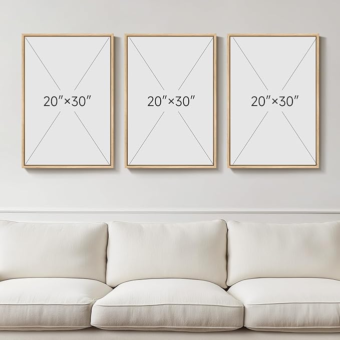 Framed Neutral Chinoiserie Blue Botanical Wall Art, 3 Piece Minimalist Floral Canvas Artwork for Modern Farmhouse, Flower Painting Prints for Living Room Bedroom Kitchen Office Dining Room, 20x30 In
