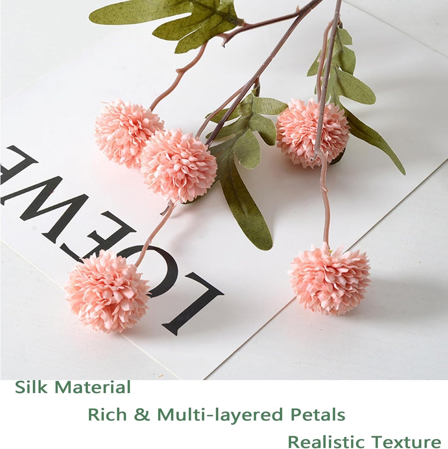 Faux Pink Kiku Flower, 10 Stems with 5 Heads Each & 4 Branches Eucalyptus Stems, Artificial Small Mini Chrysanthemum Flowers for Aesthetic Room Decor, Floral Arrangements Centerpiece