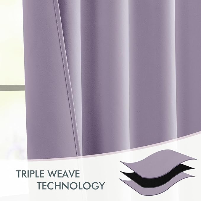 MIULEE Lilac Back Tab Blackout Curtains 102 Inch Long 2 Panels Set for Bedroom, Rod Pocket/Pinch Pleated Thermal Insulated Living Room Darkening Light Blocking Floor to Ceiling Drapes