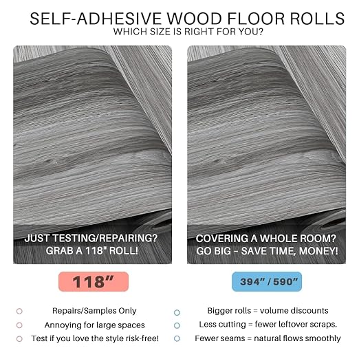 Wood Grain Peel and Stick Floor Tiles – 11.8” Width, Full Roll Length of 118" – Versatile Design for Any Space, Grey Self Adhesive Vinyl Flooring, Waterproof and Non-Slip Features