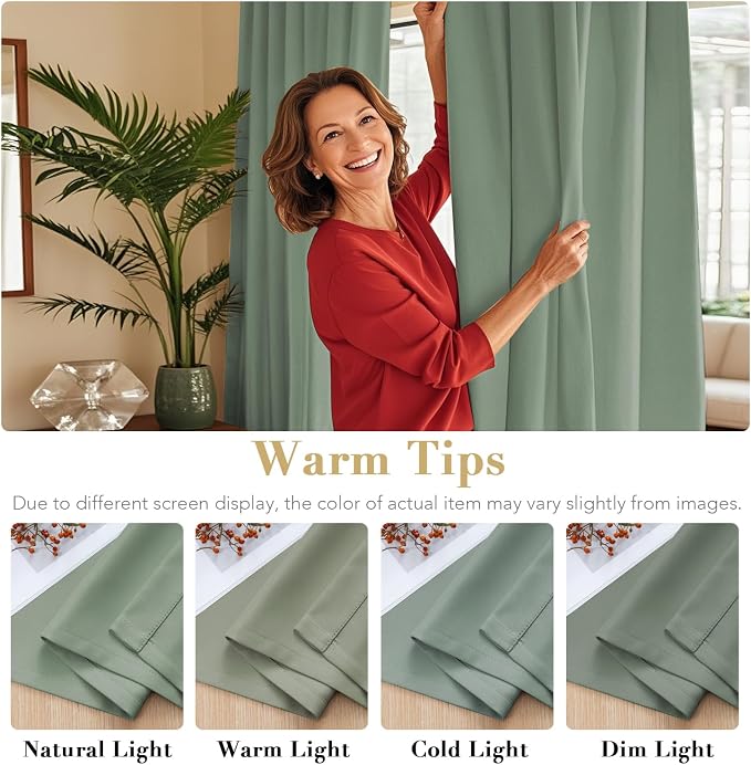 H.VERSAILTEX Blackout Curtains Thermal Insulated Window Treatment Panels Room Darkening Curtains for Bedroom Back Tab/Rod Pocket Small Window Curtains (2 Panels, Green Bay, 52 x 54 Inch)