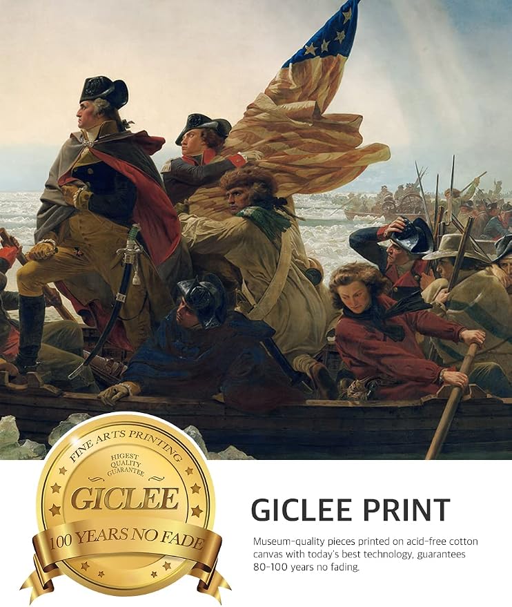 DECORARTS - Washington Crossing the Delaware by Emanuel Leutze, Giclee Print w/Golden Frame for Wall Decor. Picture Size: 24x16 Total Size w/Frame: 30x22 in
