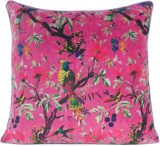 20x20 inch Burgundy Red Velvet Floral Flower Bird Throw Pillow Sofa Cushion Cover Case Couch Colorful Boho Chic Bohemian Accent Indian Handmade Cover Only