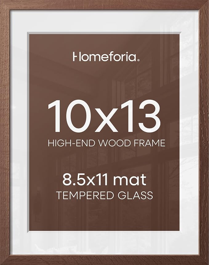 Homeforia 10x13 Brown Picture Frame, High End Dark Oak 10x13 Walnut Poster Frame with Mat 8.5x11, 10 x 13 Wooden Frames Matted to 8 by 10 inch Photo, 13x10 Frames, Tempered Glass, Wall Kit, Set of 3