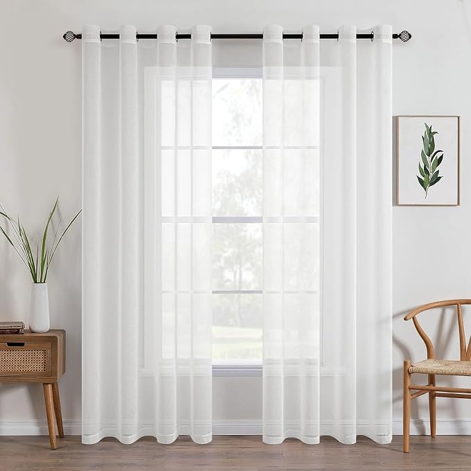 MIULEE 2 Panels Ivory Sheer Window Curtains Elegant Grommet Top Window Voile Drapes/Treatment Linen Textured Panels for Bedroom Living Room (54X72 Inches)