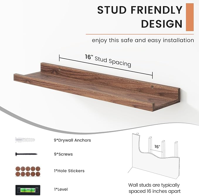 FLYJOE Floating Picture Ledge Shelves for Wall Set of 4, 24 Inch Wall Shelves with Lip Long Large Nursery Book Shelf for Toys Storage Kids Bookshelf Wall Mounted Living Room Bedroom Decor Frames