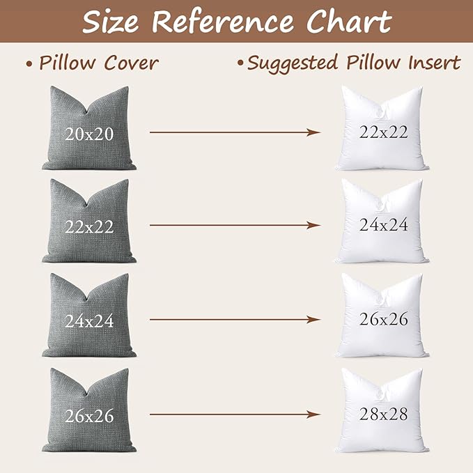 Artscope Synthetic Down Pillow Insert, 22x22 Throw Pillow Inserts Set of 2 | Down Alternative Ultra Soft Fluffy Sleeping Pillow, 100% Cotton Cover, Decorative Pillows-White
