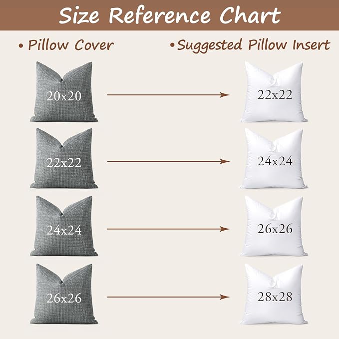 Artscope Synthetic Down Pillow Insert, 26x26 Throw Pillow Inserts Set of 2 | Down Alternative Ultra Soft Fluffy Sleeping Pillow, 100% Cotton Cover, Decorative Pillows-White