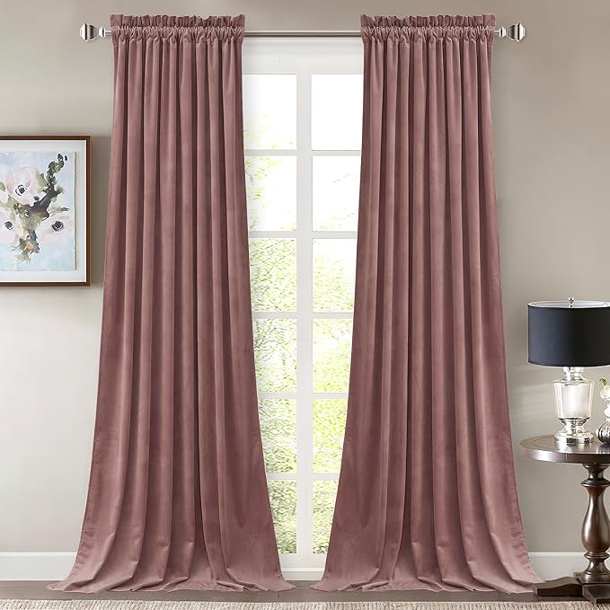 StangH Wild Rose Velvet Curtains for Kids Bedroom Romantic Thermal Insulated Drapes for Living Dining Room, Soft Noise Reducing Curtains, W52 x L94, 2 Panels