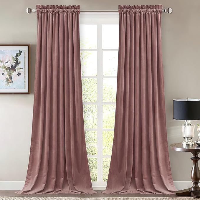 StangH Dusty Rose Mauve Curtains 96 inches for Living Room, 2 Panels | Privacy & UV Protection Window Drapes, Thermal Insulation, 300GSM Soft Velvet, Dining Room, Elegant Home Decor