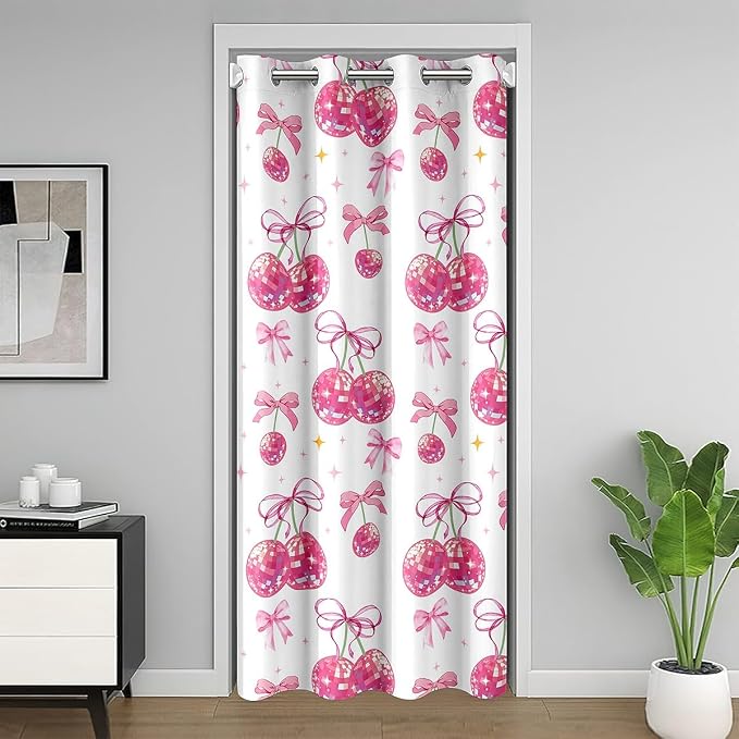 Feelyou Disco Mirror Ball Room Blackout Curtain Pink Bow Door Curtain for Doorway Privacy Funky Cute Theme Closet Door Cover Curtain for Bedroom Living Room Set Western Cowgirl Room 1 Panel, 52"x84"