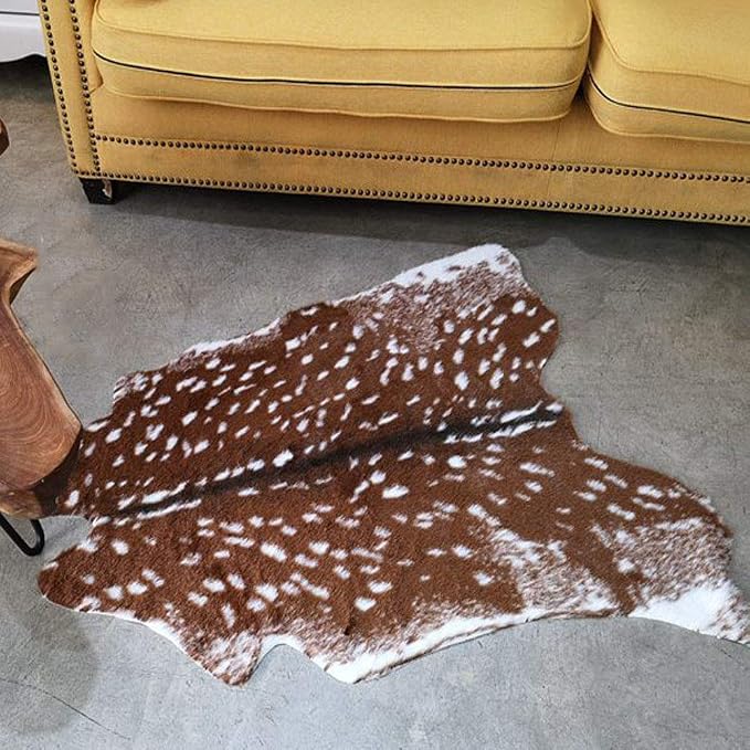 Faux Cowhide Area Rug, Sika Deer Printed Hide Rug Animal Print Rug Faux Fur Area Rugs Carpet for Home Office Livingroom Bedroom