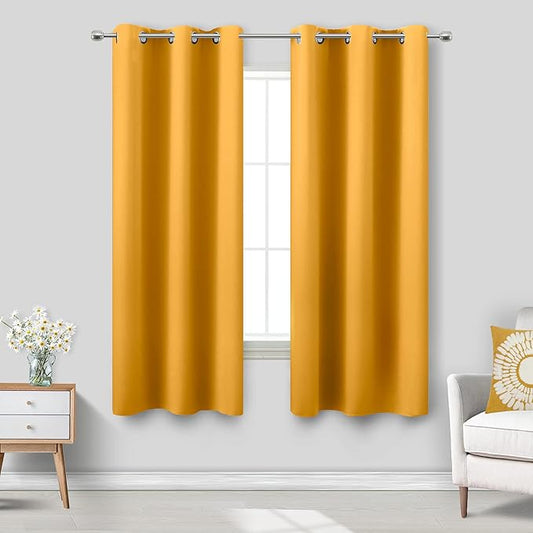 KOUFALL 72 Inch Curtains Length,Blackout Insulated Thermal Room Darkening Living Room Curtains 72 Inches Long,2 Panels Set,Mustard Yellow