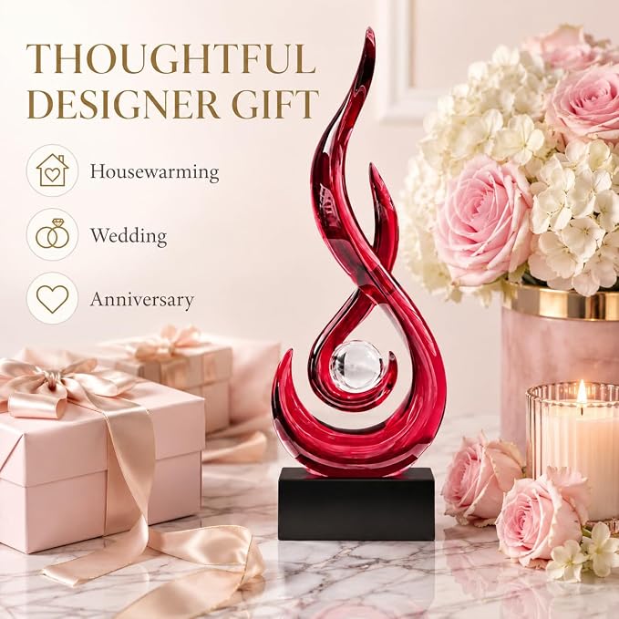 AWNR Abstract Art Deco Decor Statues for Home,Shelves,Table,Living Room, Dining Room,Modern Sculpture Decoraciones of Homes for Sale (Transparent red)