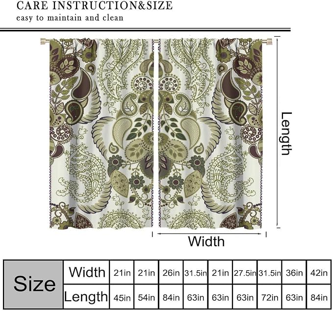 Tribal-Inspired Printed Curtains, Bohemian-Themed Abstract Tropical Botanical Patterns, Blackout Curtains for Bedrooms, Living Rooms and Offices.42X63 Inch