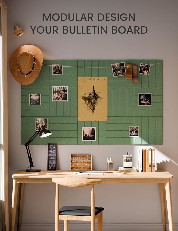 Fluxynara Large Felt Bulletin Board 36"x24" Cork Board Alternative - 6 Pack with 32 Safe Removable Adhesive Tabs, Cork Boards for Walls Pin Board for Home Office Classroom Felt Board-Moss Green