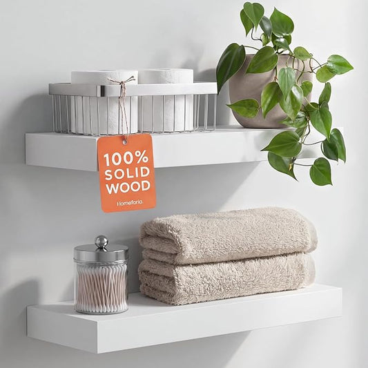 Homeforia White Floating Shelf 18 inch, High End Solid Real Wood 18inch Bathroom Floating Shelves for Wall Mounted, White Wooden 18in Floating Shelves, Heavy Duty Bracket, 18 X 6.5 X 1.75 in, Set of 4