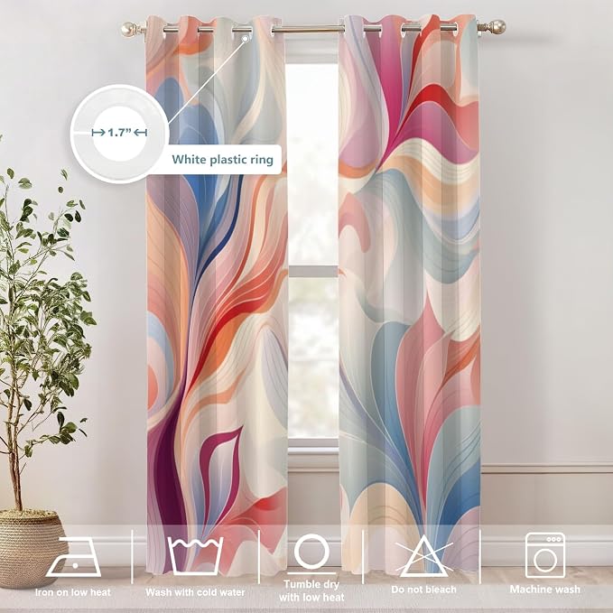 Shrahala Colorful Waves Thermal Insulated Blackout Window Curtains, Fluid Abstract Pattern Long Drapes for Bedroom/Living Room with Plastic Grommet, 52X84 Set of 2