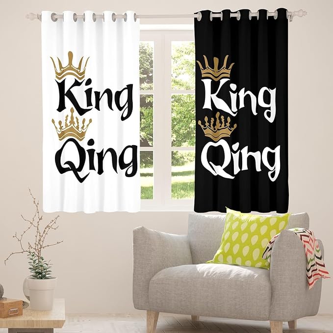 Erosebridal King and Queen Window Curtains Black and White Curtains for Adult Couple Women Men Sweet Love Decor Window Treatments Curtains Washable Fabric Window Drapes 2 Panel Set Gift 42" Wx84 L