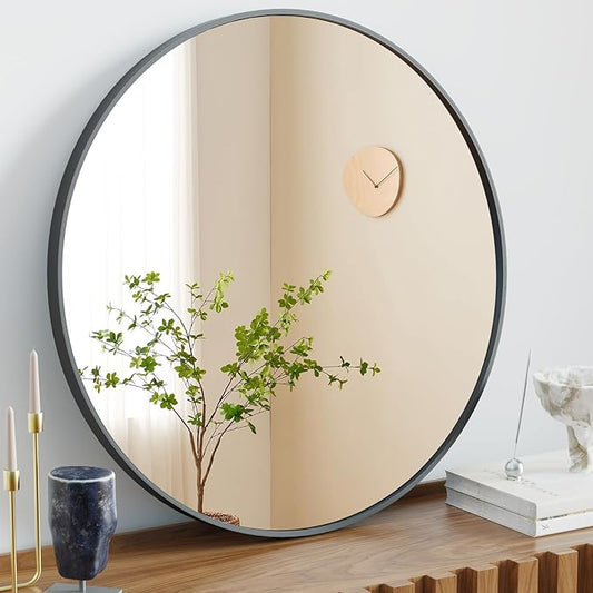 NEWBULIG Round Wall Mirror, 30 Inch Bathroom Mirrors for Over Sink, Wall Vanity Circle Mirror with Matte Metal Framed, Decor for Bathroom, Entryway, Bedroom, Black