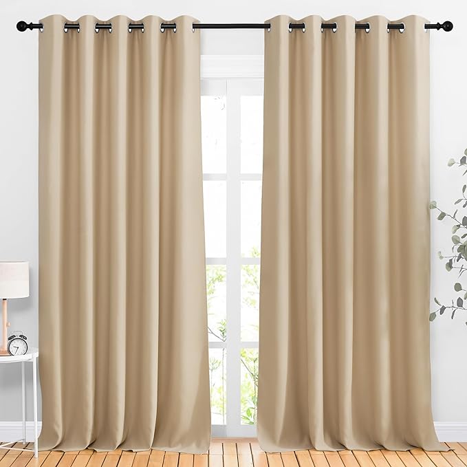 NICETOWN Blackout Curtains Panels for Living Room, 2 Panels, 66 x 92 Inch, Biscotti Beige, 3 Pass Microfiber Noise Reducing Thermal Insulated Solid Ring Top Blackout Window Drapes