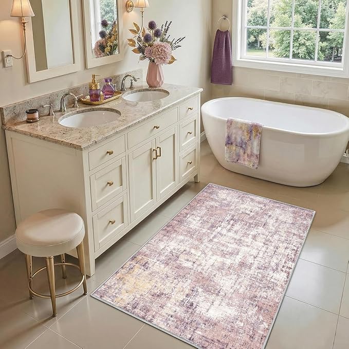 2x3 Rug for Entryway Hallway-No Slip Soft Carpets Modern Abstract Indoor Floor Stain Resistant Carpet for Bedroom Dining Room Farmhouse Nursery Home Office Pink