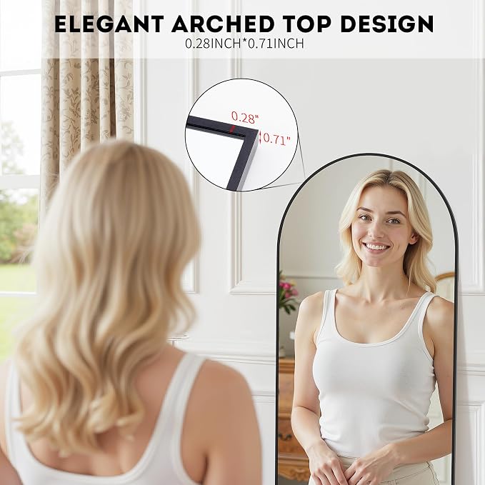 Simple Deluxe Arched Full Length Mirror, 59"x16" Large Floor Mirrors, for Wall Door Bedroom Bathroom Living Room (Black)