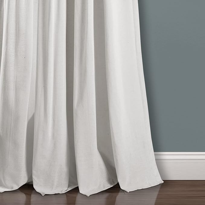 Lush Decor Linen Button Window Curtain Panel, Single, 40" W x 108" L, Gray & Off White - Country Curtains - Rustic Decor - Color Block Modern Farmhouse Curtains For Living Room, Bedroom & Dining Room