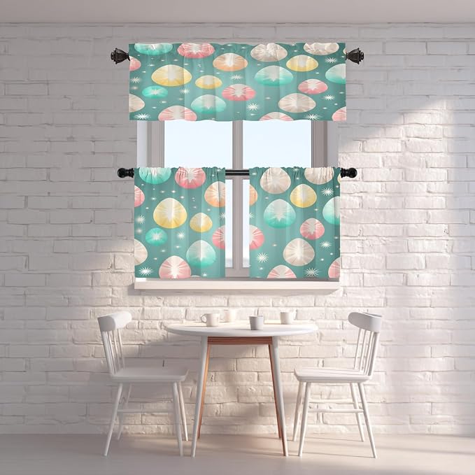 Shrahala Easter Eggs Stars Blackout Short Curtains for Windows, Colorful Easter Egg Pattern Kitchen Valance Thermal Insulated Rod Pocket Window Treatment for Bathroom 52 X 18 in