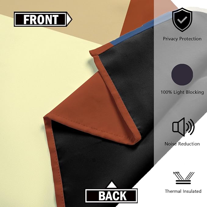 Tyrot Terracotta Blue 100% Blackout Curtains for Bedroom 63 inch Long 2 Panels Set Modern Abstract Geometric Black Out Curtains Insulated Room Darkening Window Drapes for Living Room, 52Wx63L