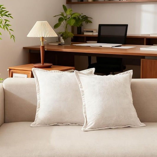 20x20 Throw Pillow Covers Set of 2 Velevt Square Cushion Cover Decorative Solid Pillowcases for Sofa Bed Chair Decor,Ivory White