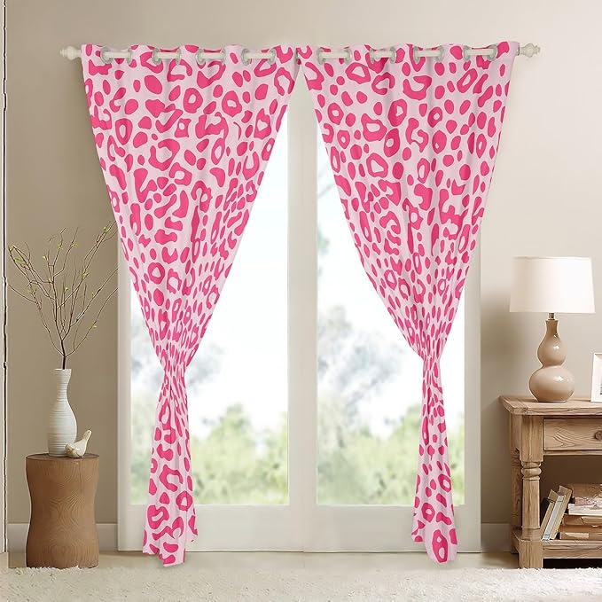 Feelyou Cute Leopard Room Darkening Blackout Curtain Cheetah Curtains for Bedroom Living Room Boys Girls Pink Animal Print Blackout Curtains (2 Panels, 38 x 54 Inch) Safari Window Treatments