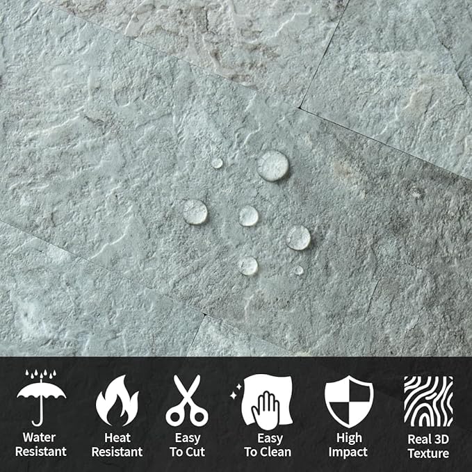 AULIGET 40-Piece Mountain Rock Peel and Stick Backsplash Wall Tiles, 3" x 12" PVC Faux Stone Stick on Tiles for Backsplash Kitchen, Bathroom, Laundry Room, Camper, Fireplace