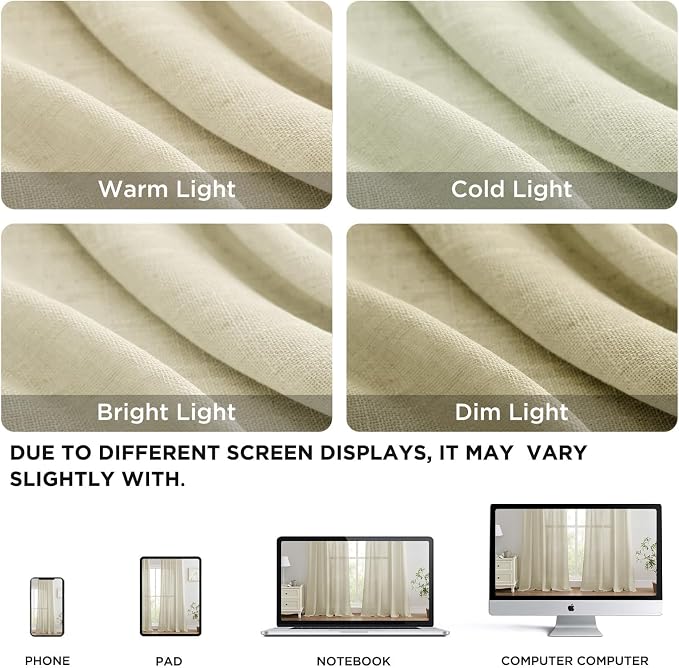 Joydeco Linen Curtains 90 Inch Length 2 Panels Set for Bedroom, Light Filtering Drapes for Living Room,Linen Blend Curtains 52 Inches Wide with Rod Pockets Back Tab (W52 x L90 Inch, Natural)