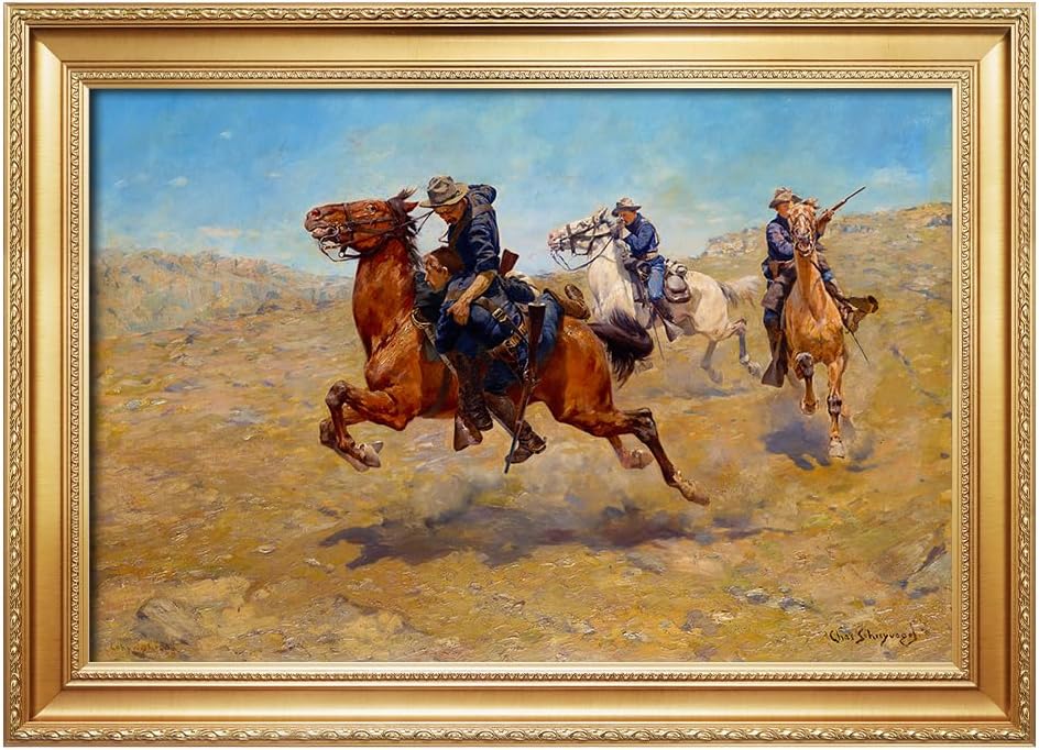 DECORARTS - My Bunkie by Charles Schreyvogel. Classic Painting Reproduction, Giclee Prints Ready to Hang Framed Wall Art for Wall Decor. Picture Size: 24x16 in, Framed Size: 28.75x20.75 in