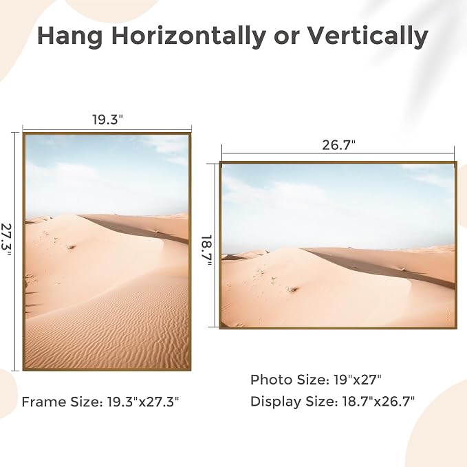 19x27 Metal Picture Frame, Aluminum Poster Frame with Real Glass, Bronze | Warm Bronze 27x19 Frame with Tempered Glass for Wall Display, Posters, Art & Photos | Wall Kit Included